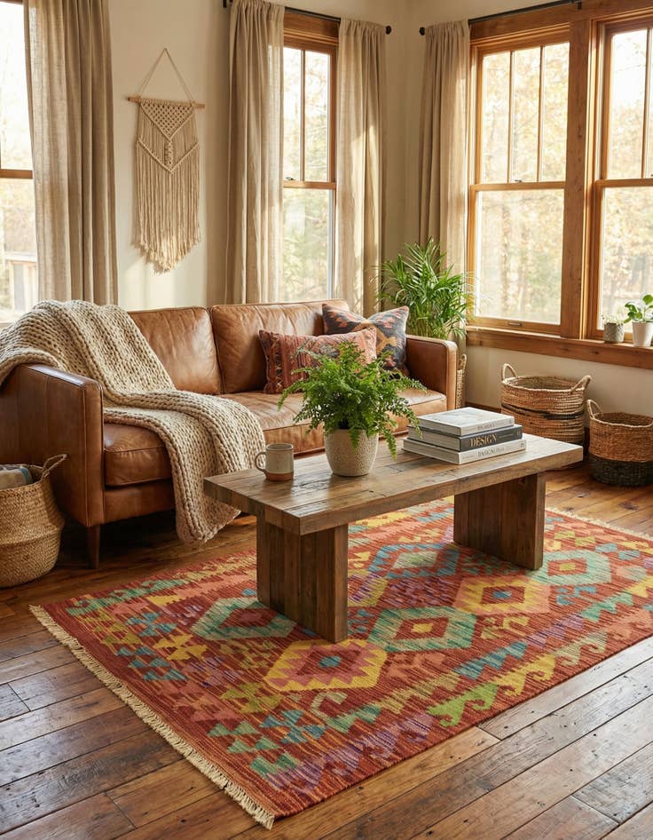 Detail image of  3' 4 x 4' 10  Hand Woven Kilim Maymana Wool Rug