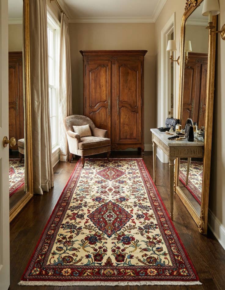 Detail image of  2' 8 x 6' 5  Hand Knotted Qom Persian Runner Rug