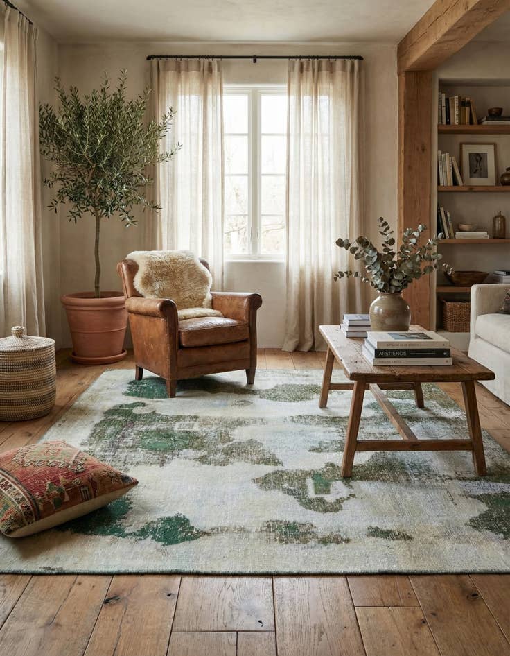 Detail image of 5' 9 x 6' 2  Hand Knotted Ultra Vintage Persian Wool Square Rug