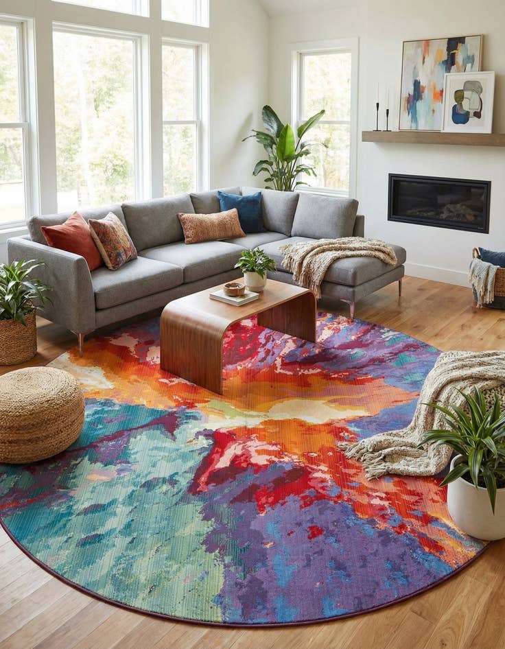 Detail image of 10' x 10' Easy-Clean Modern Indoor / Outdoor Round Rug