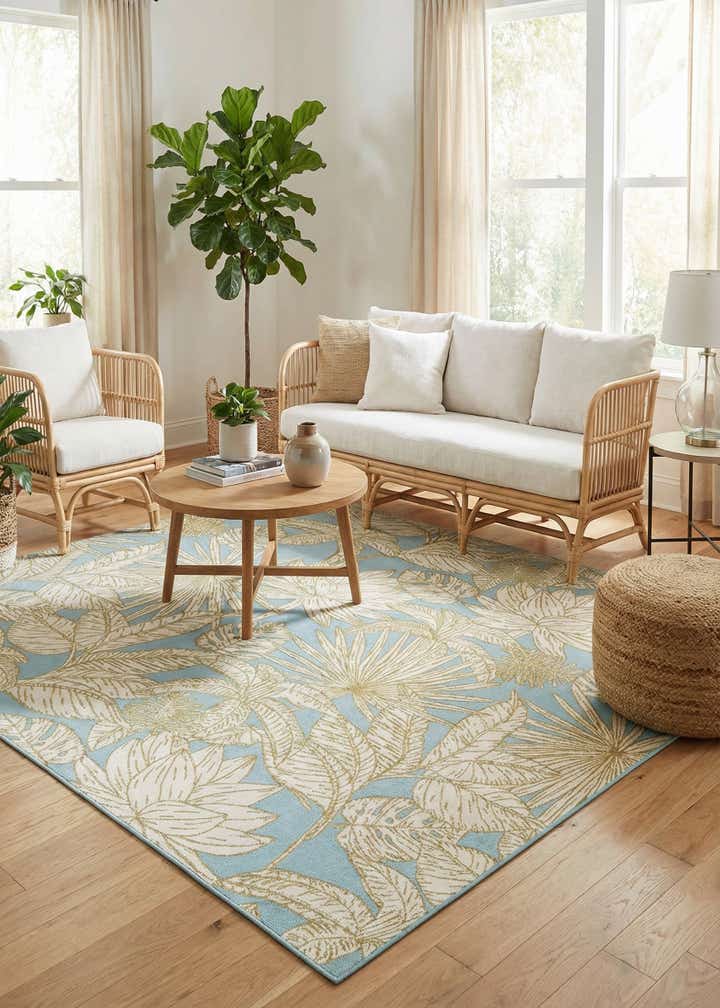 7' 10 x 7' 10 Easy-Clean Botanical Indoor / Outdoor Square Rug
