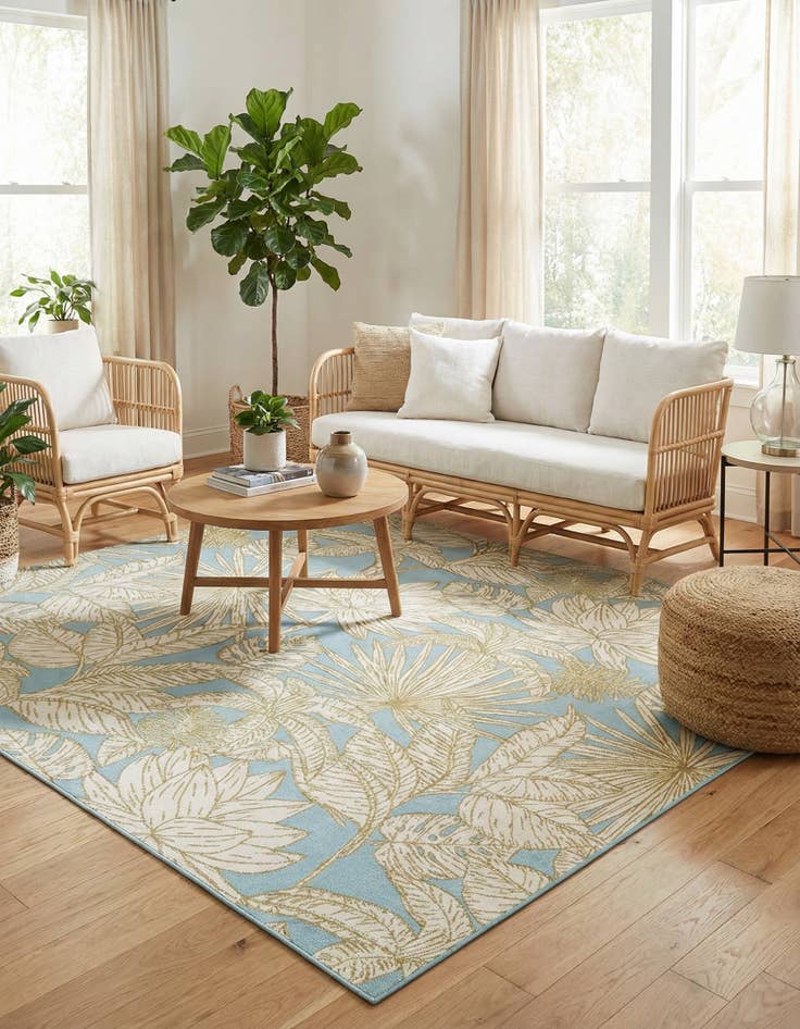 Detail image of 7' 10 x 7' 10  Washable Botanical Indoor / Outdoor Square Rug
