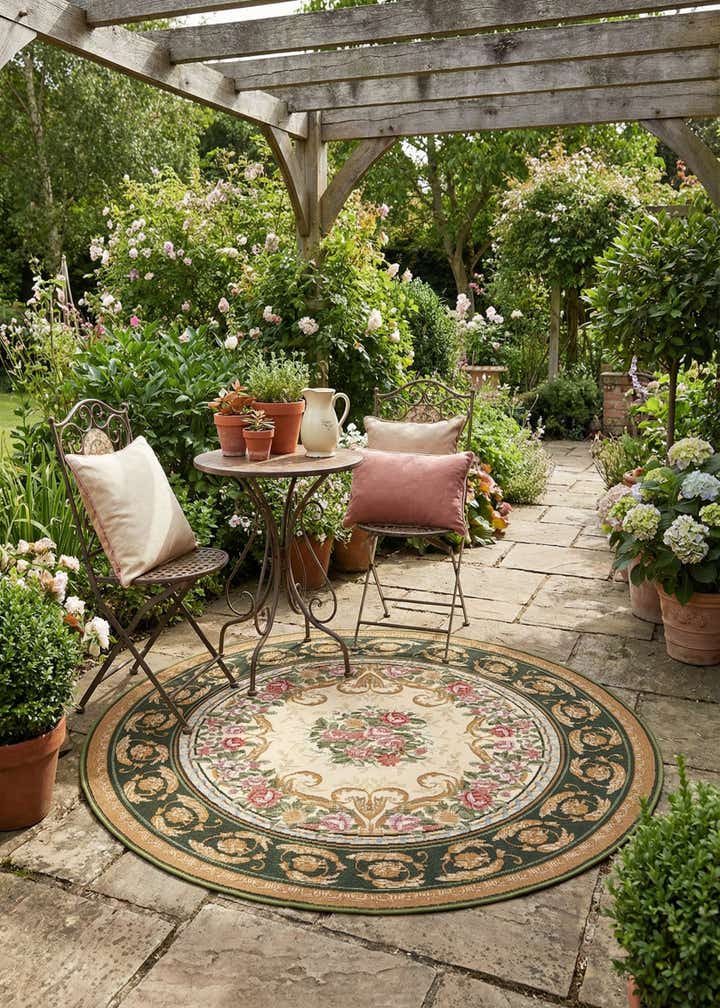 4' x 4' Easy-Clean Traditional Indoor / Outdoor Round Rug