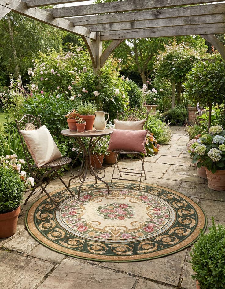 Detail image of 4' x 4' Easy-Clean Traditional Indoor / Outdoor Round Rug