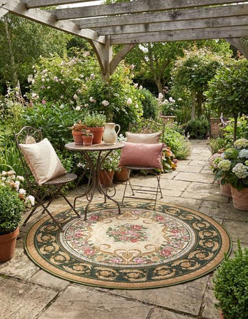 4' x 4' Easy-Clean Traditional Indoor / Outdoor Round Rug