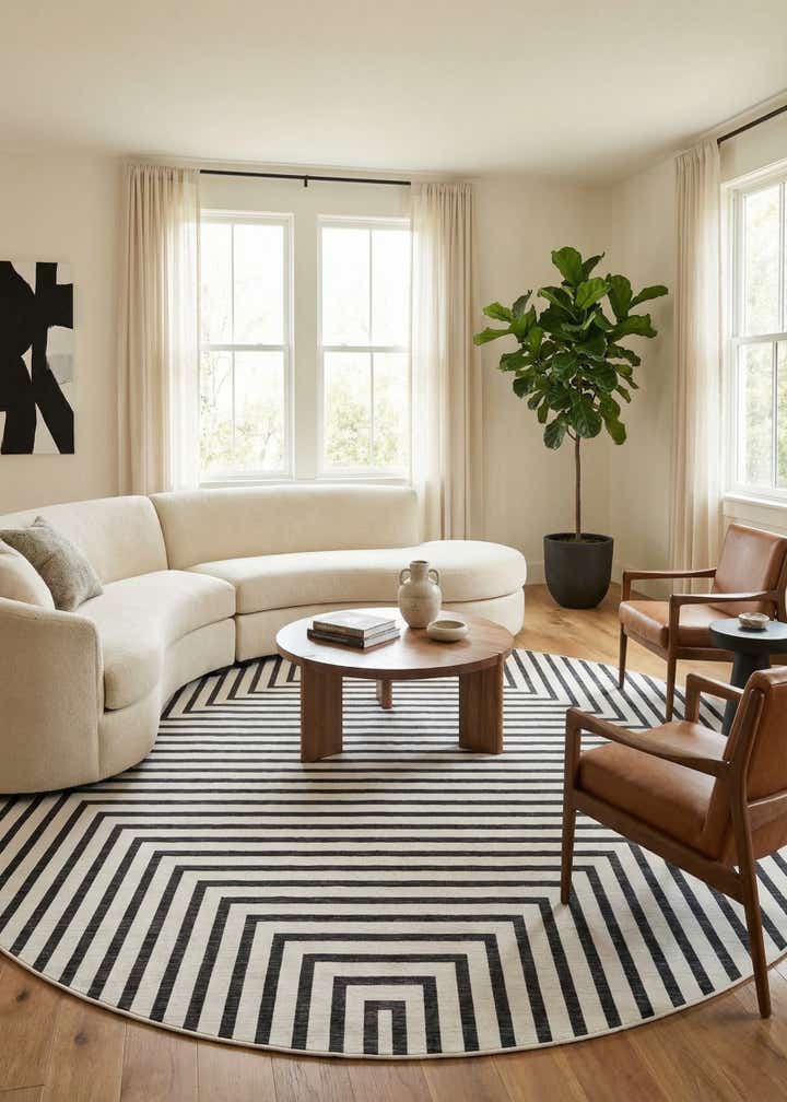 12' x 12' Easy-Clean Modern Indoor / Outdoor Round Rug