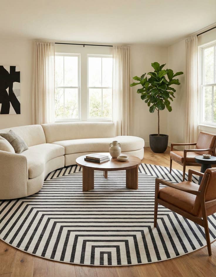 Detail image of 12' x 12' Easy-Clean Modern Indoor / Outdoor Round Rug