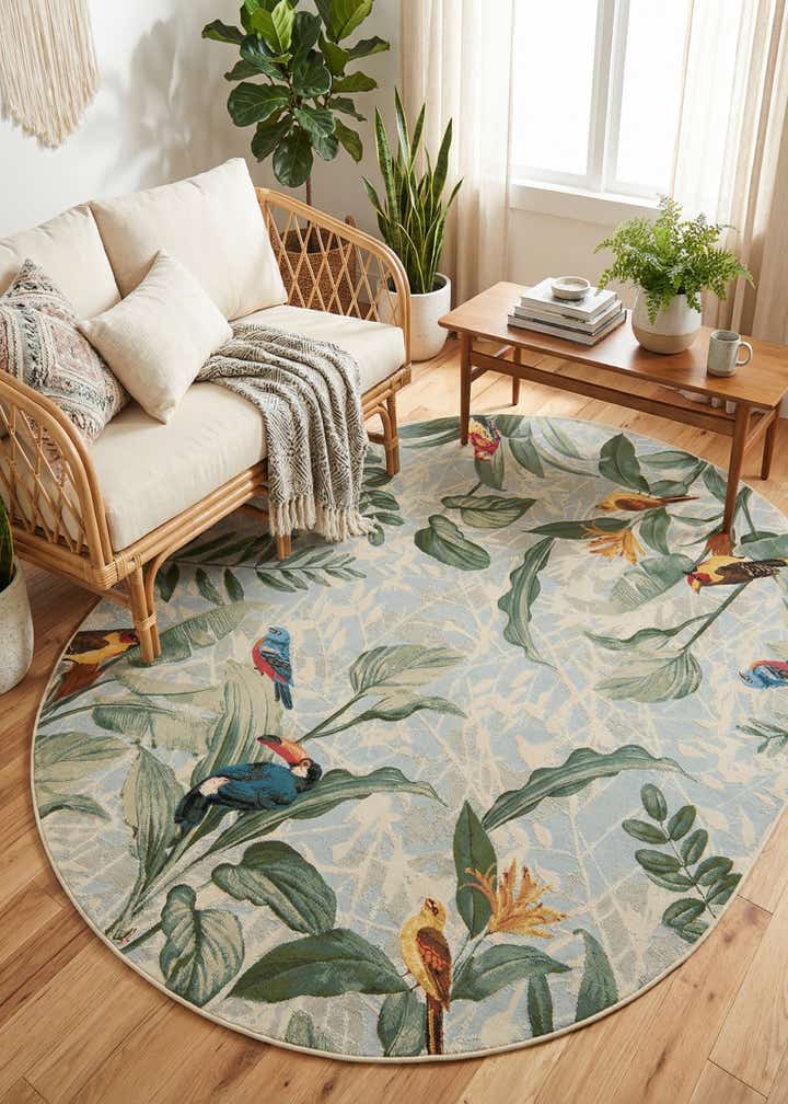 7' 10 x 10' Easy-Clean Botanical Indoor / Outdoor Oval Rug