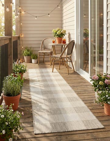Gray Easy-Clean Checkered Indoor / Outdoor Runner Rug