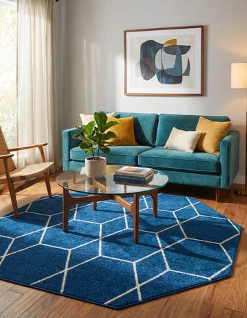 Navy Blue Lattice Frieze Octagon Rug