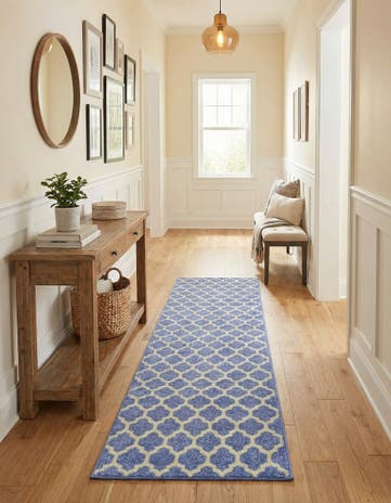 Light Blue Lattice Runner Rug