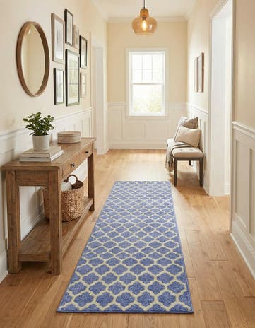 Light Blue Lattice Runner Rug