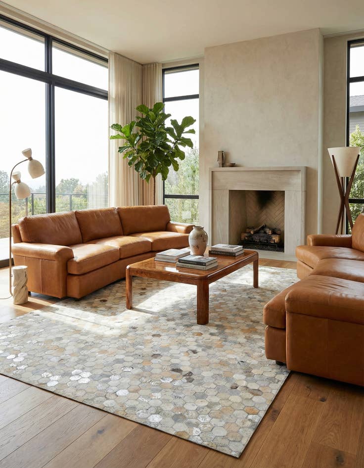 Detail image of 5' 1 x 7' 10 Cowhide Leather Rug