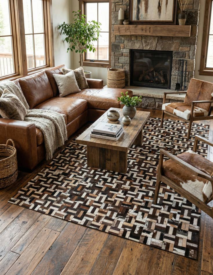 Detail image of  4' 11 x 7' 11 Cowhide - Patchwork Rug