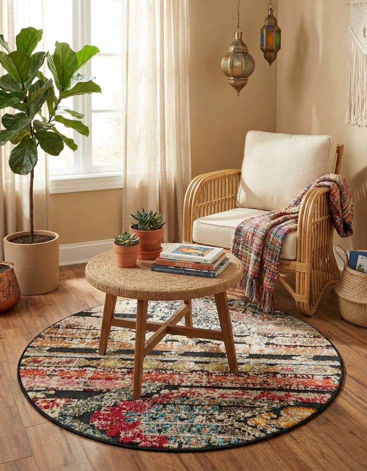 Detail image of 3' x 3'  Washable Casablanca Indoor / Outdoor Round Rug