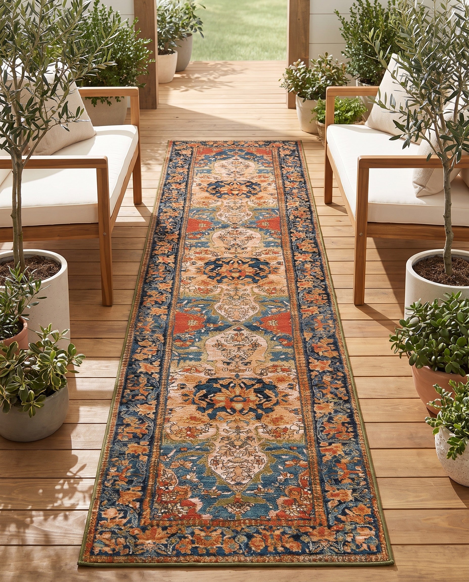 2' 7 x 12' Easy-Clean Traditional Indoor / Outdoor Runner Rug