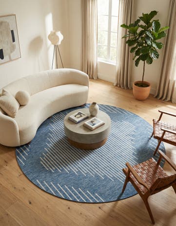 Blue Easy-Clean Modern Indoor / Outdoor Round Rug