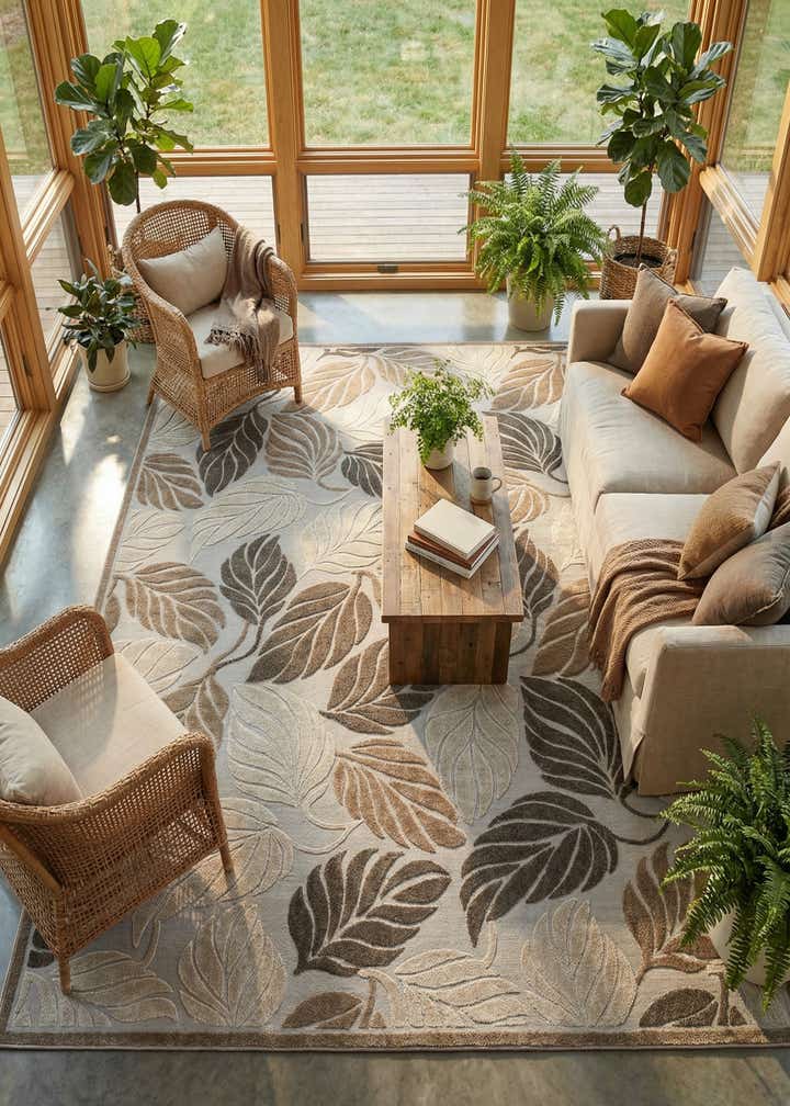 10' x 13' Easy-Clean Botanical Indoor / Outdoor Rug