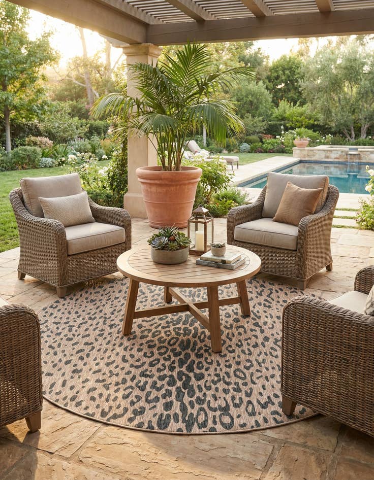 Detail image of 10' x 10'  Washable Safari Indoor / Outdoor Round Rug