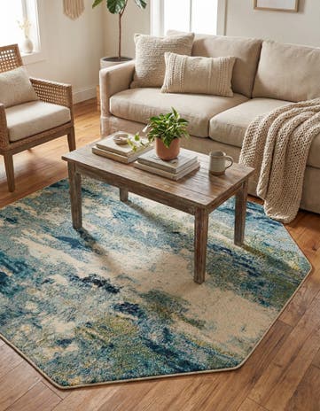 Light Blue Washable Theia Octagon Rug