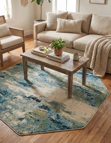 Light Blue Washable Theia Octagon Rug