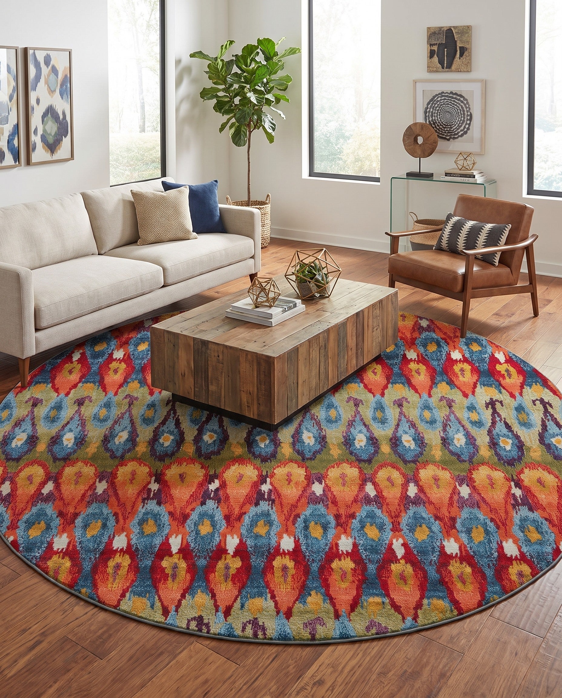 10' x 10' Easy-Clean Modern Indoor / Outdoor Round Rug