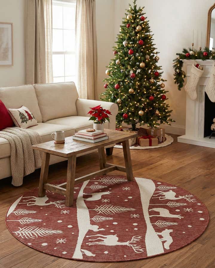 5' 3 x 5' 3 Easy-Clean Holiday Indoor / Outdoor Round Rug