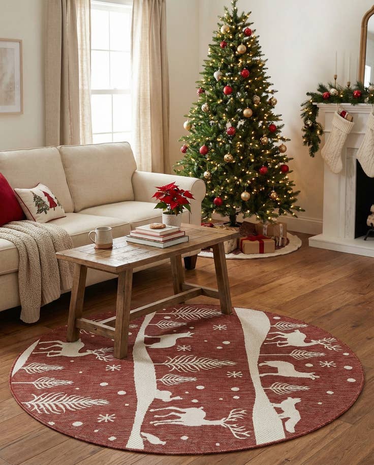 Detail image of 5' 3 x 5' 3 Easy-Clean Holiday Indoor / Outdoor Round Rug