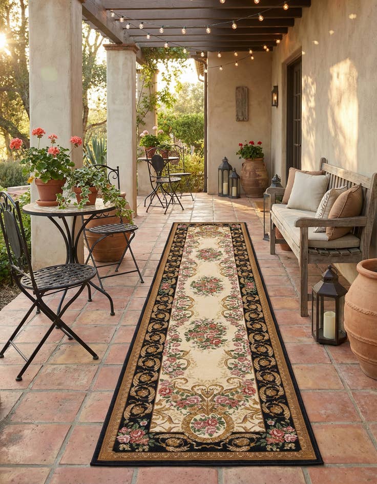 Detail image of 2' 7 x 12'  Washable Traditional Indoor / Outdoor Runner Rug