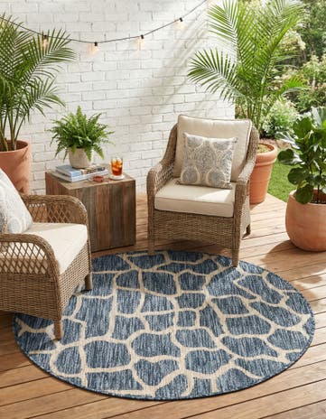 Blue Easy-Clean Safari Indoor / Outdoor Round Rug