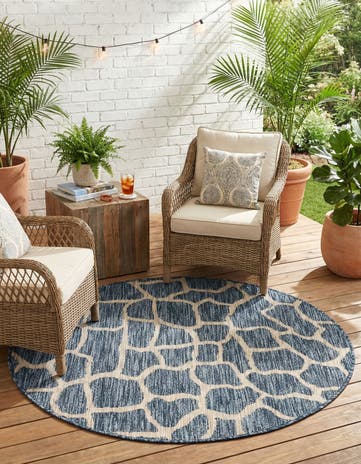 Blue Easy-Clean Safari Indoor / Outdoor Round Rug