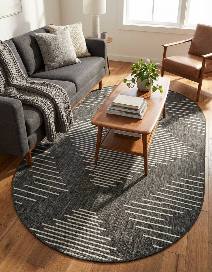 Detail image of 5' 3 x 8'  Washable Modern Indoor / Outdoor Oval Rug