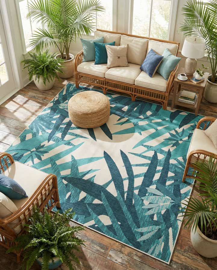7' 10 x 7' 10 Easy-Clean Botanical Indoor / Outdoor Square Rug