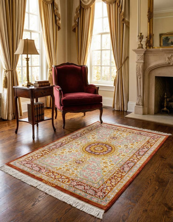 Detail image of 2' 7 x 3' 10 Ghom Silk Rug