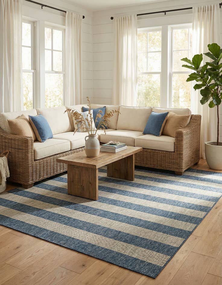 Detail image of 7' x 10'  Washable Striped Indoor / Outdoor Rug