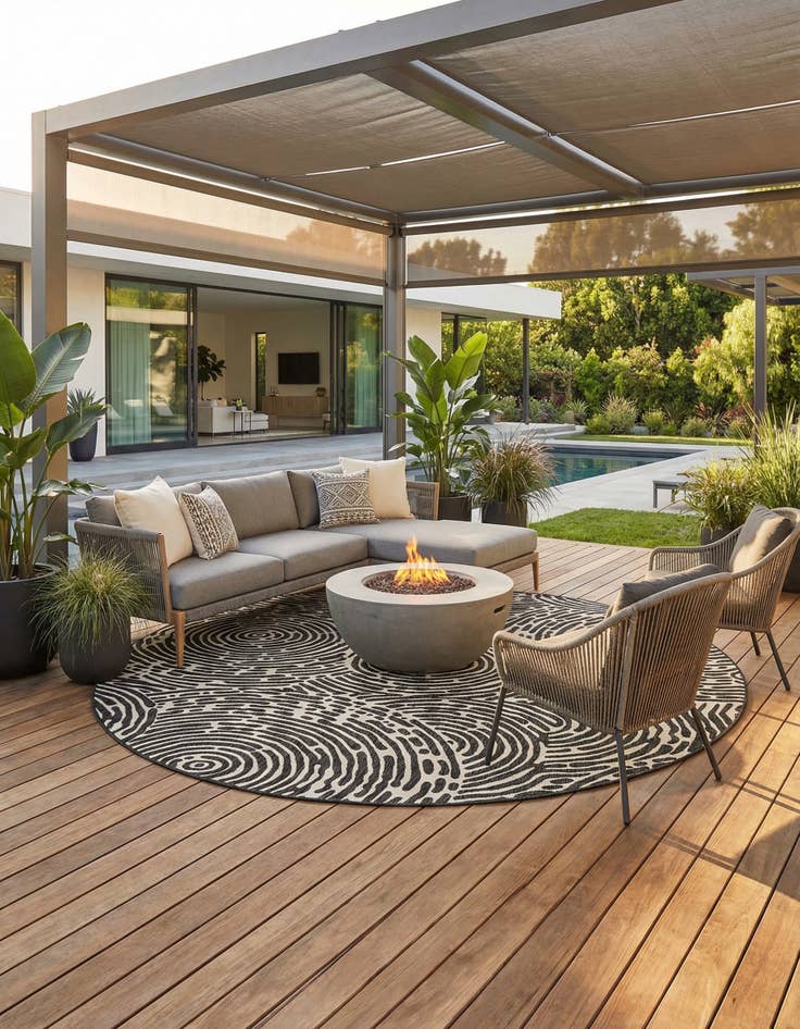 Detail image of 12' x 12'  Washable Modern Indoor / Outdoor Round Rug