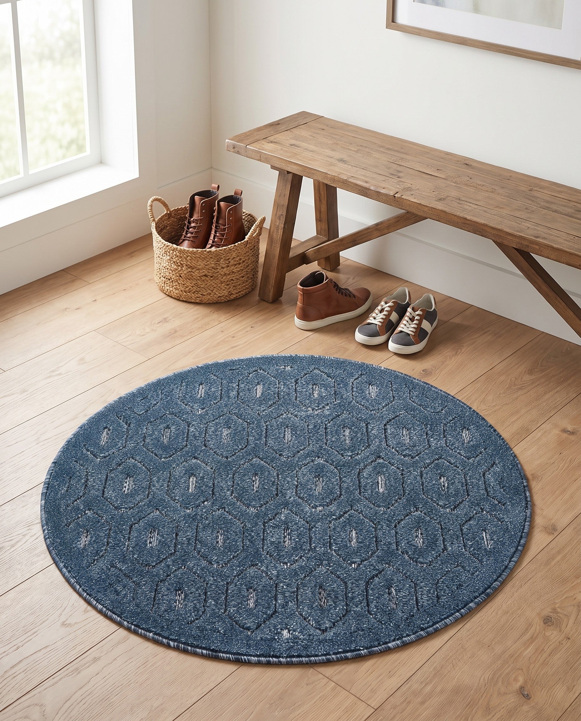 3' x 3' Easy-Clean Trellis Textured Indoor / Outdoor Round Rug