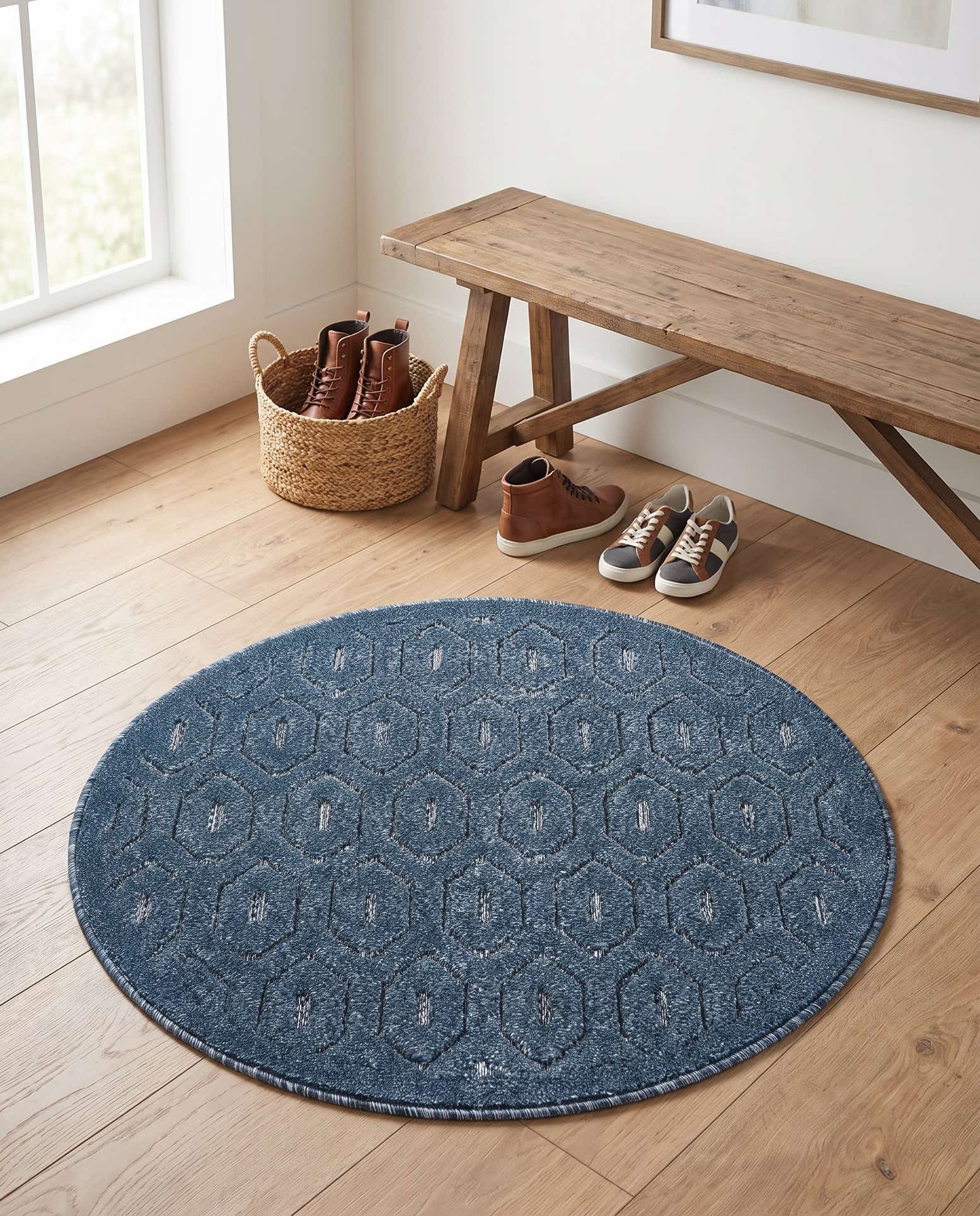 3' x 3' Easy-Clean Trellis Textured Indoor / Outdoor Round Rug