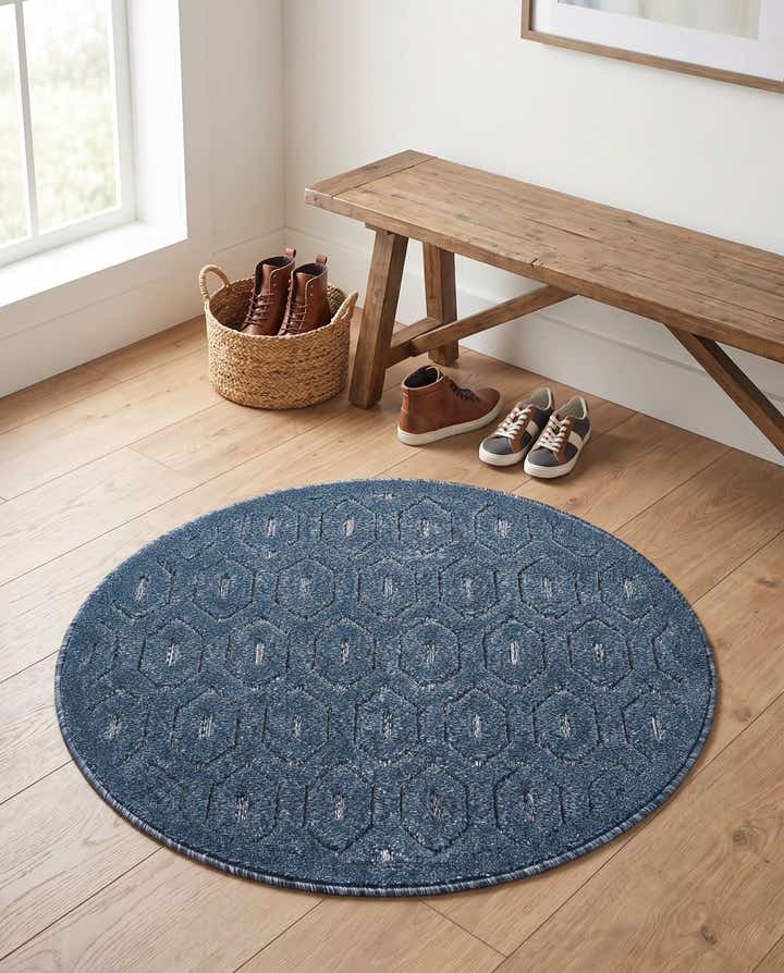 3' x 3' Easy-Clean Trellis Textured Indoor / Outdoor Round Rug