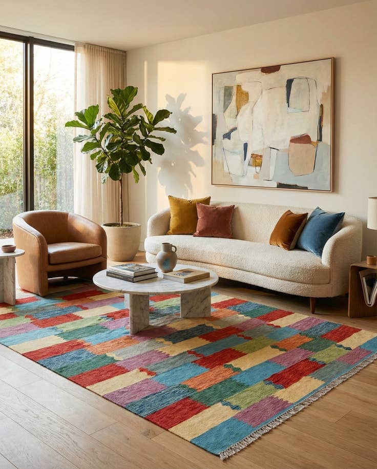 Detail image of 6' 6 x 9' 10 Hand Woven Kilim Modern Wool Rug