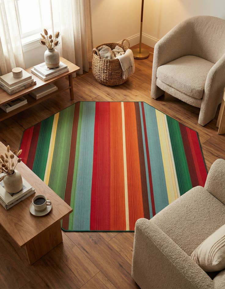 Detail image of 7' x 7'  Washable Modern Indoor / Outdoor Octagon Rug