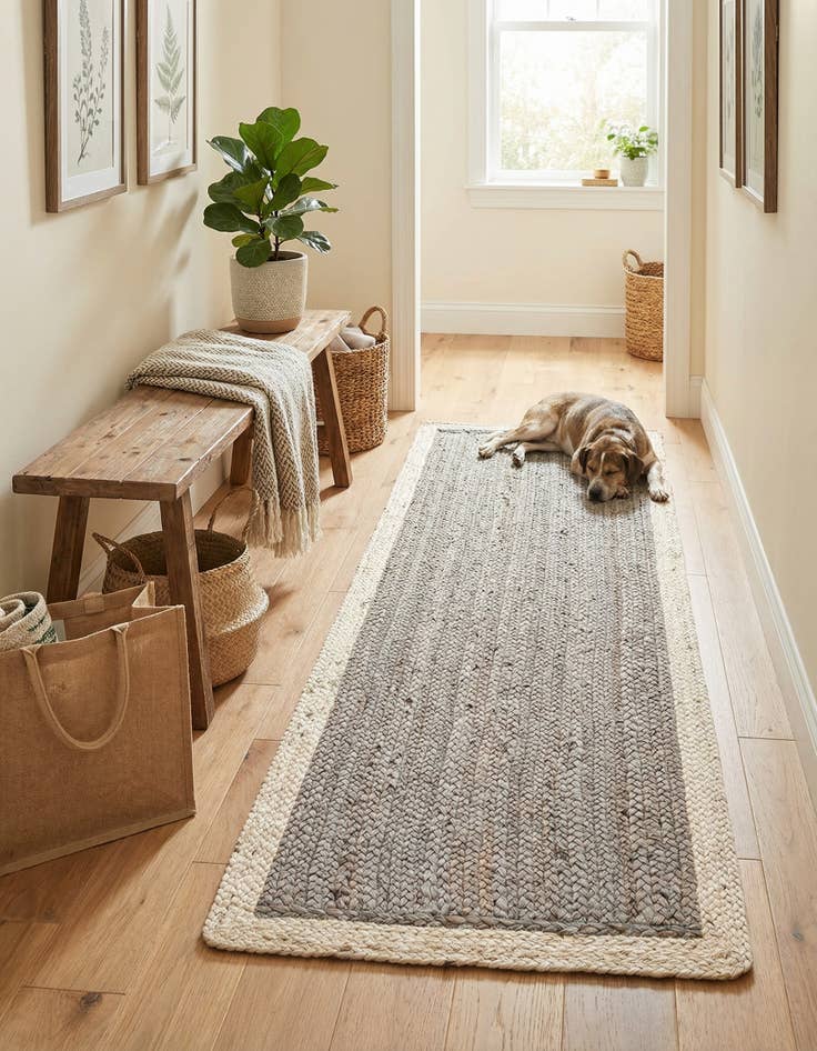 Detail image of  2' x 5' 1  Hand Braided Jute Runner Rug