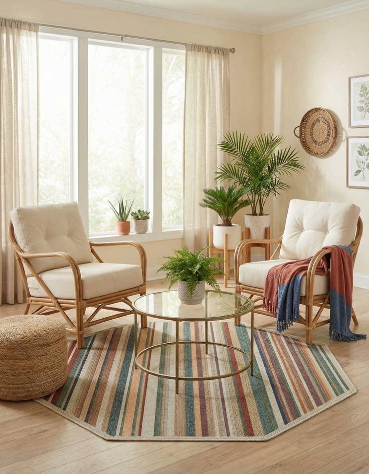 Detail image of 7' 10 x 7' 10  Washable Baja Indoor / Outdoor Octagon Rug