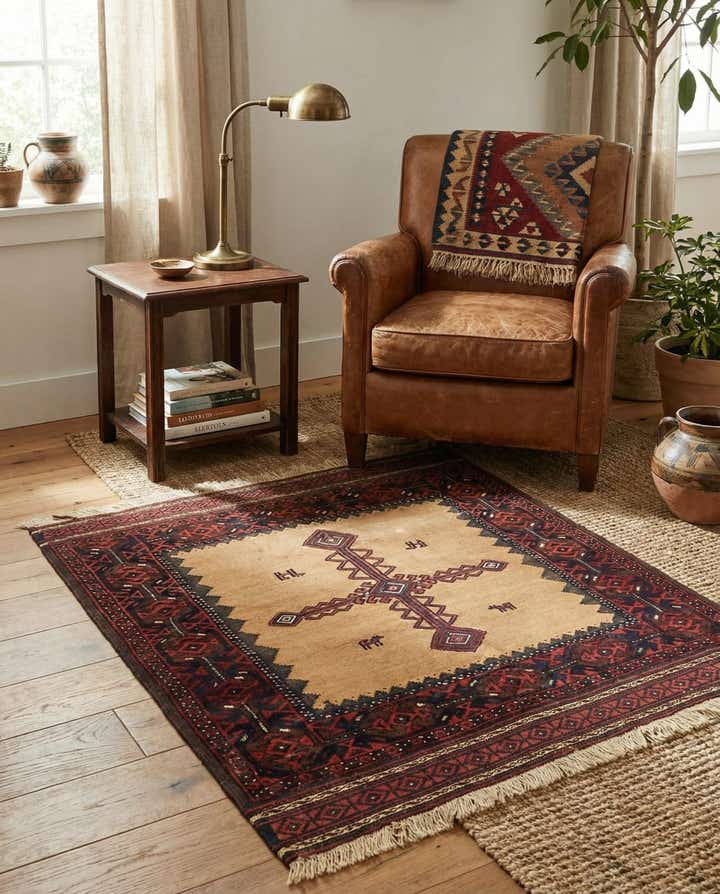 3' 3 x 3' 8 Hand Knotted Balouch Persian Wool Square Rug