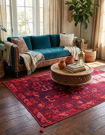 4' 1 x 5' 8 Hand Woven Kilim Suzani Wool Rug