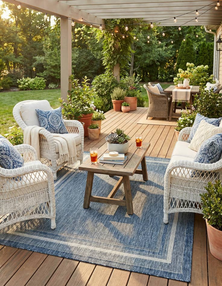 Detail image of 5' 3 x 7'  Washable Border Indoor / Outdoor Rug