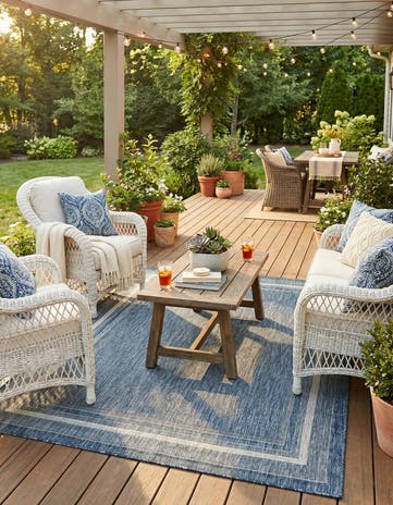 5' 3 x 7' Easy-Clean Border Indoor / Outdoor Rug