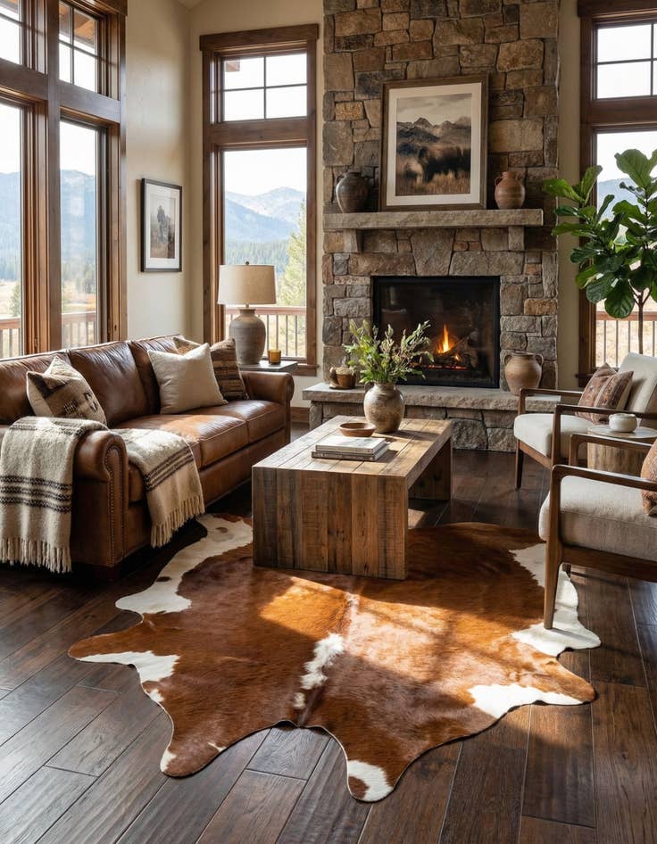 Detail image of 6' x 6' 2 Cowhide Leather Square Rug