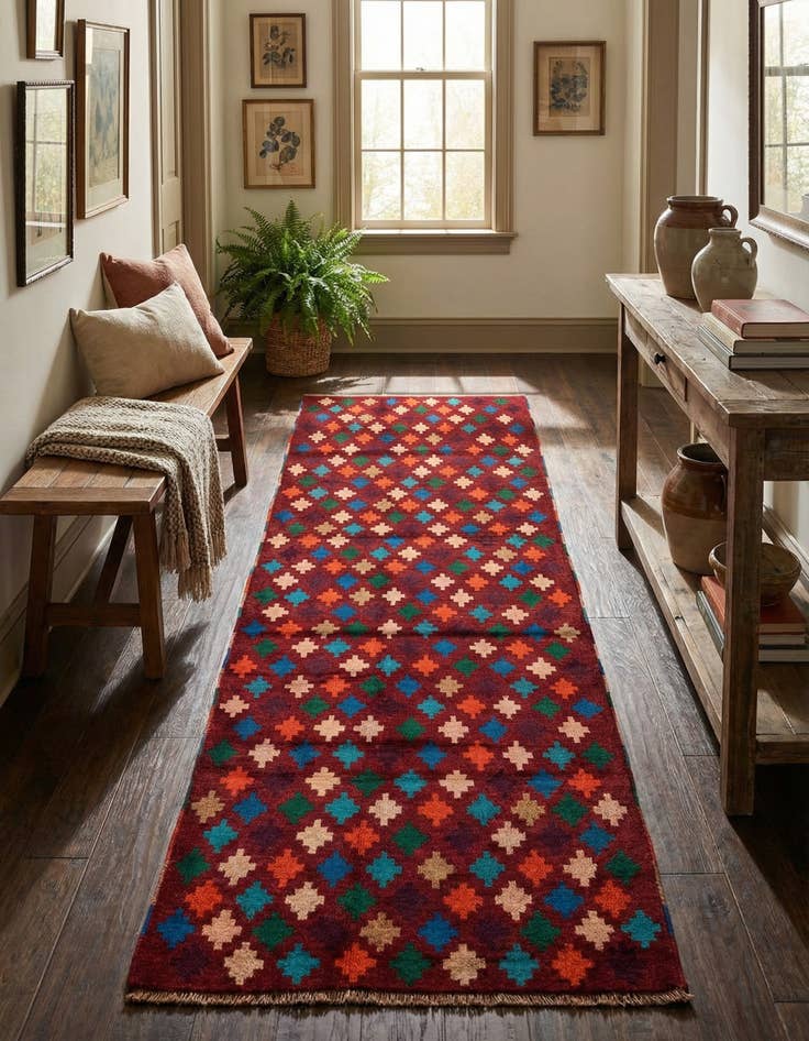 Detail image of 3' x 9' 10  Hand Knotted Balouch Wool Runner Rug