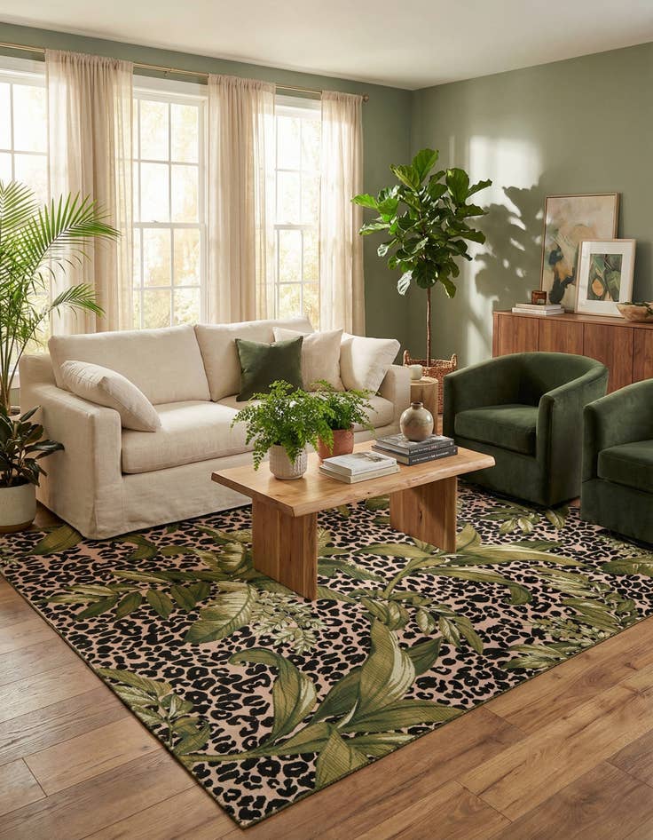 Detail image of  7' 10 x 11'  Washable Botanical Indoor / Outdoor Rug